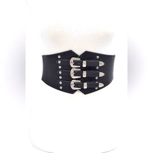 Black Wide Waist Leather Harness Corset Statement Belt